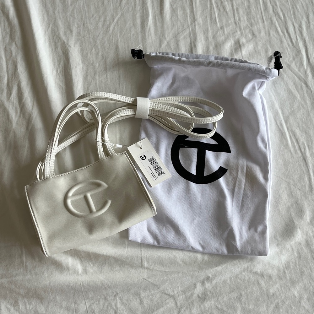 Telfar Mini Shopping Bag in White with Logo Emboss